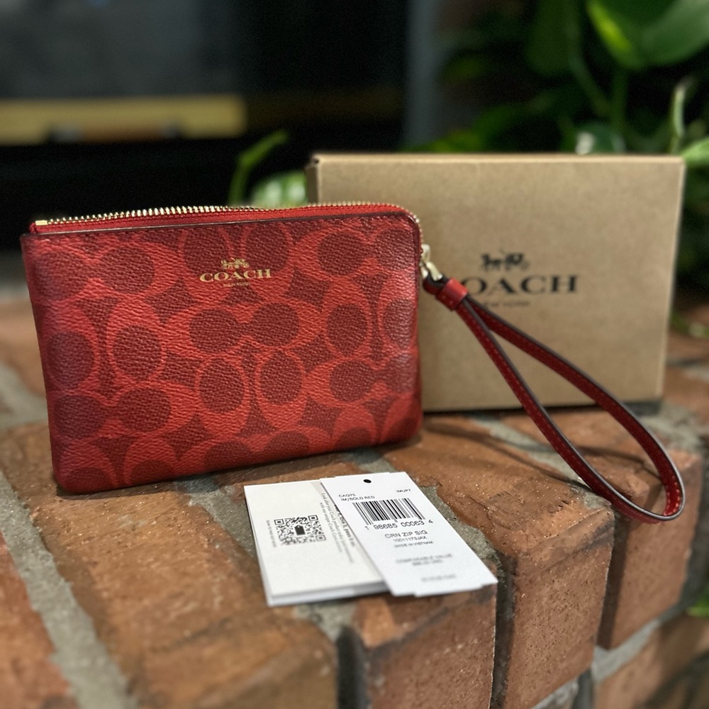 Coach Red Signature Wristlet Clutch
